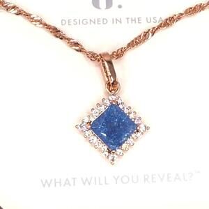 Bomb Party Rose Gold Blue Ice Crystal Once Worn By Fire necklace